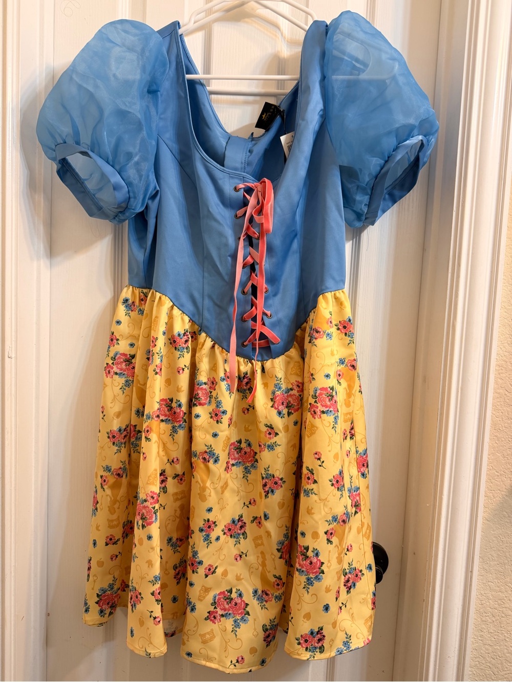 Girls Blue and Yellow Floral Lace-Up Dress